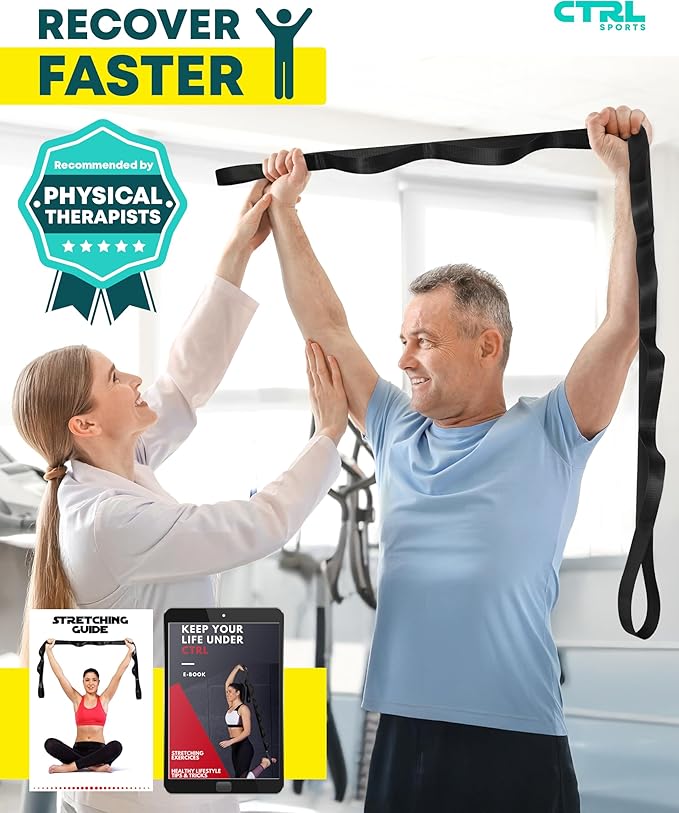 Stretching Strap Non Elastic Yoga Strap with Loops - Stretching Band for Physical Therapy, Stretch Bands for Exercise and Flexibility - Stretch Strap with 10 Loops, Hamstring & Leg Stretcher by CTRL Sports