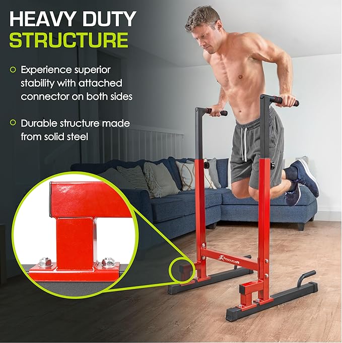 ProsourceFit Power Dip Station Adjustable Height Upper Body Equipment for Home Gym