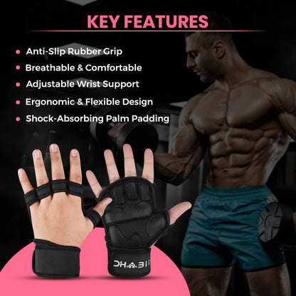 Dhabii Workout Gloves for Men & Women, Smartwatch Compatible Ventilated Gym Gloves with Wrist Wrap