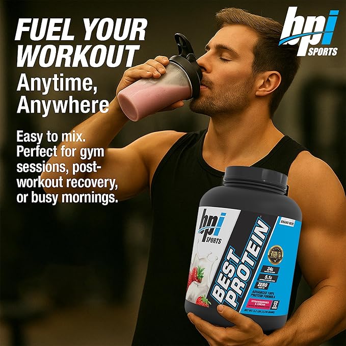 BPI Sports Best Protein ??100% Whey Protein Powder ??Muscle Growth, Recovery, Meal Replacement ??No Maltodextrin, No Fillers, Gluten Free ??for Men & Women | Strawberries and Cream ??5.2 Pounds