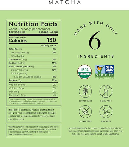 Truvani Vegan Pea Protein Powder | Matcha | 20g Organic Plant Based Protein | 10 Servings | Keto | Gluten & Dairy Free | Low Carb | No Added Sugar