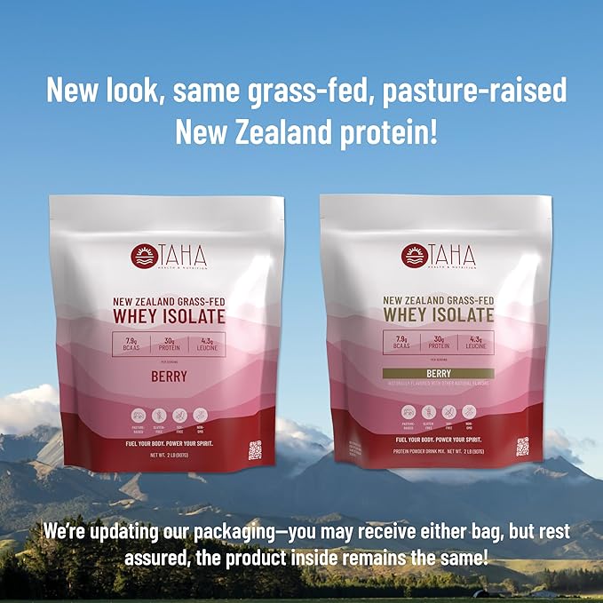 Taha Health & Nutrition Berry Whey Protein Isolate Powder, 30g Protein, 7.9g BCAAs, 4.3g Leucine | New Zealand Free-Range, Grass-Fed Dairy | Gluten-Free, Keto, Kosher | 2LB,24 Servings