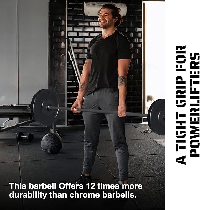 Tribe WOD Olympus Barbell Bar & Weight Bar - Durable, Bend-proof for Men and Women, Multipurpose Cerakote Weightlifting and Powerlifting Barbell for Home and Gym - Maximum Training Adaptability