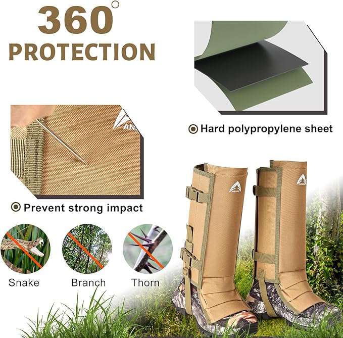 Snake Gaiters Waterproof Lower Legs Snake Guards Snake Guards Bite Protection Adjustable Snake Proof Gaiters for Farm Working Hiking Hunting, Khaki