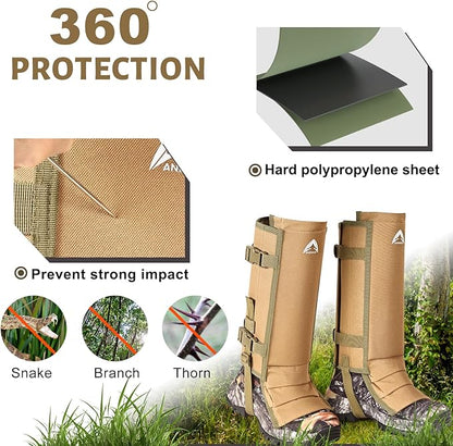 Snake Gaiters Waterproof Lower Legs Snake Guards Snake Guards Bite Protection Adjustable Snake Proof Gaiters for Farm Working Hiking Hunting, Khaki