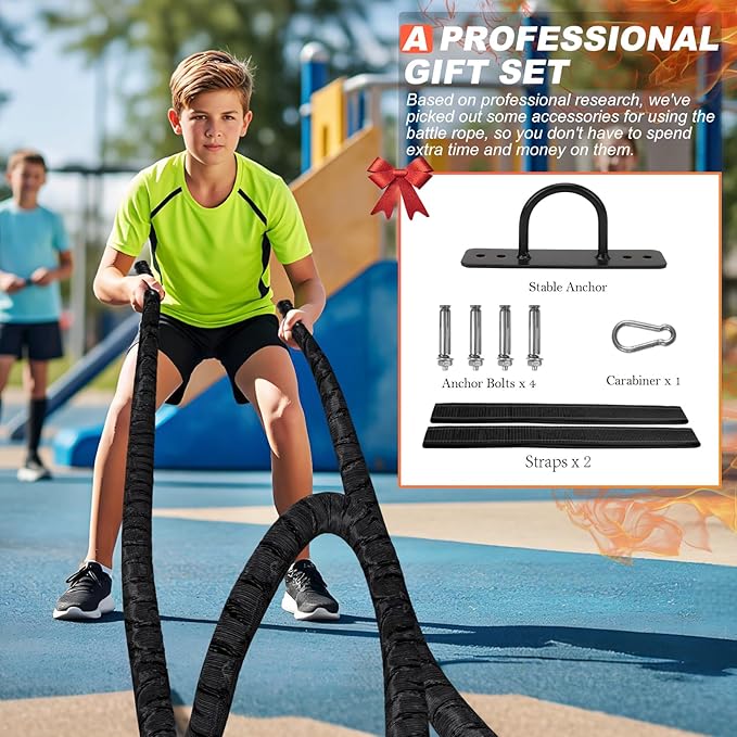 Battle Ropes for Home Gym, Exercise Rope 1.26/1.5inch, 30 40FT Heavy Battle Rope Weighted Battle Rope Training Heavy Rope for Workout Exercise