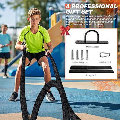 Battle Ropes for Home Gym, Exercise Rope 1.26/1.5inch, 30 40FT Heavy Battle Rope Weighted Battle Rope Training Heavy Rope for Workout Exercise