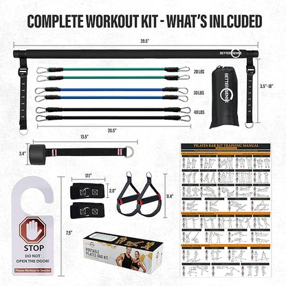 Upgraded Pilates Bar Kit ??39??Adjustable Exercise Equipment for Men, Women with 6X 20, 30, 40 lbs Resistance Bands with Adjustment Buckle ??Pilates Equipment for Home Workouts for All Fitness Levels