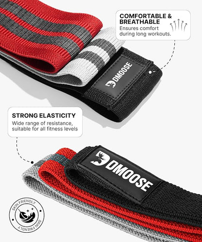 DMoose Fitness Fabric Resistance Bands for Full Body Exercises - Non-Slip Thick Cloth Stretch Band for Squats, Lunges & Bicep Curls - Long Resistance Bands for Working Out - Booty Band for Men & Women