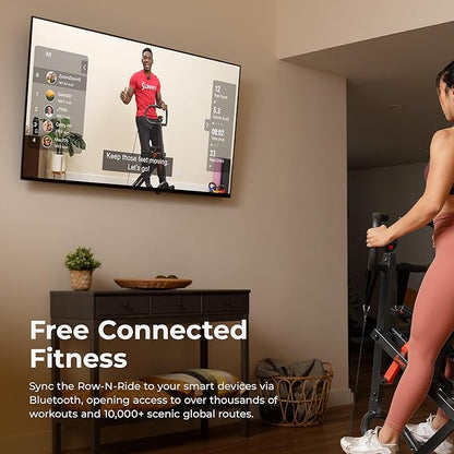 Sunny Health & Fitness Row-N-Ride PRO, Full Body Combo Squat Machine w/Optional Resistance Band, Easy Setup Ab Workout Exercise Equipment for Home, Whole Body Cardio, Optional SunnyFit App Connection