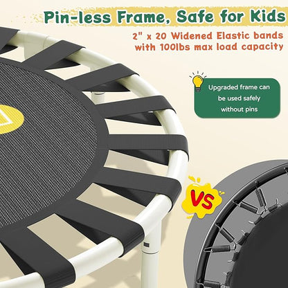 3FT Toddler Trampoline with Adjustable Handlebar, 36" Foldable & Spring-Free, Mini Kids Indoor Outdoor Trampoline for Ages 1-6, Noiseless Jumping Mat, Safe & Sturdy Design, Supports Up to 100 lbs