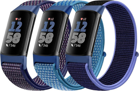 Sport Loop Nylon Watch Bands Compatible with Fitbit Charge 6/5, Adjustable Breathable Replacement Soft Nylon Loop Wristband for Women/Men