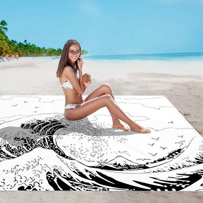 Beach Blanket, Waterproof Sandproof Beach Mat with 4 Stakes & 4 Pockets, 78''×86'' Lightweight Outdoor Picnic Blanket for Travel, Camping, Hiking