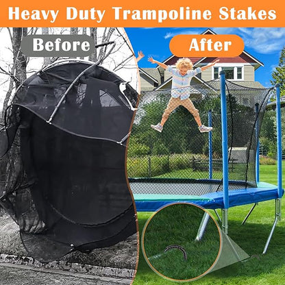 Trampoline Stakes Anchors 10-Pack Trampoline Accessories 12 Inch Wind Stake Heavy Duty High Wind Ground Anchor Galvanized Steel Tie Down Anchor Kit for Swing Set Soccer Goal (10Pcs, Black)