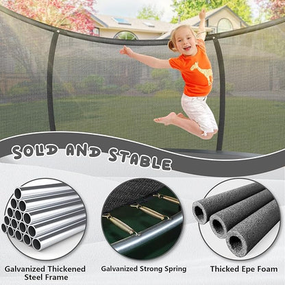 Trampoline 12FT 14FT 15FT 16FT for Kids/Adults - Outdoor Recreational with Enclosure Net Curved Poles and Ladder, Heavy Duty Anti-Rust Coating, ASTM Approval