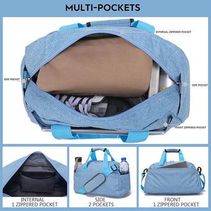 14 inch Small Gym Bag for Women & Men, Mini Duffel Bag for Travel Sports Lightweight Carry On Bag (Light Blue)