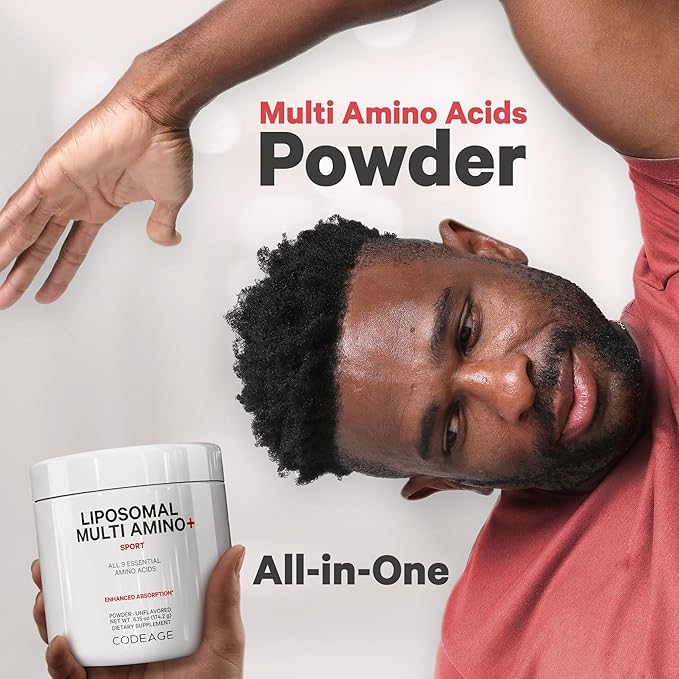 Codeage Liposomal Multi Amino Powder Supplement - BCAA & EAA Supplement All 9 Essential Amino Acids, Branched-Chain Amino Acid, Pre & Post Workout, Unflavored, Liposomal Delivery, Non-GMO, 6.15 oz