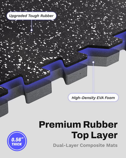 AIRHOP 0.56in Thick 96 Sq Ft Exercise Equipment Mats, 24 Tiles Upgraded Rubber Top with High