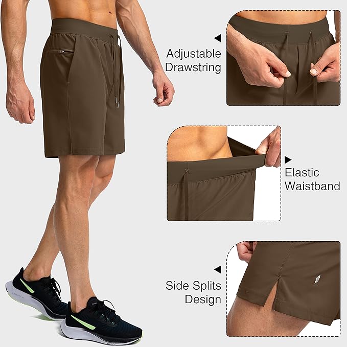 Men's Running Shorts with Zipper Pockets 9 Inch/ 7 Inch / 5 Inch Lightweight Quick Dry Gym Workout Athletic Shorts for Men(7inch)