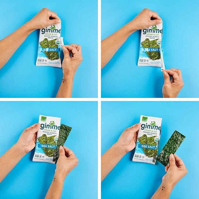 Gimme Seaweed Grab & Go Organic Premium Roasted Seaweed Snacks, Sea Salt, 18 Count Trayless, Keto, Vegan, Gluten-Free, Great Source of Omega3s and Iodine, Healthy On-The-Go Snack for Kids and Adults
