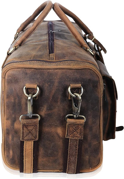 KomalC 28 inch Duffel Bag Travel Sports Overnight Weekend Leather Duffle Bag for Gym Sports Cabin Holdall bag (Distressed Brown)