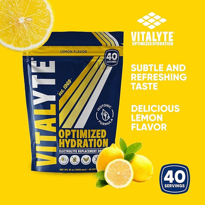 Vitalyte Electrolyte Powder Drink Mix, Isotonic Electrolyte Hydration Mix, Gluten Free Post Workout Powder Mix, Pack of 1, 35 oz., Lemon Flavor