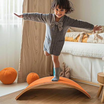 KHTO Balance Board for Kids & Adults - Super Fun Wobble Board for Toddlers, Teens & Parents! 10-Layer Beech Wood, Non-Slip Felt, 680 lbs Limit - Includes 20 Training Moves Guide for Core Strength & Family Fun!