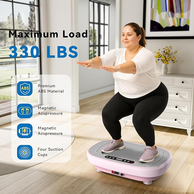 Vibration Plate Exercise Machine, Vibration Plate Platform with Bluetooth & Resistance Bands, Curved Design Full Body Workout Vibration Plate for Weight Loss, Muscle Recovery, Home