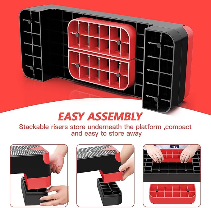 Aerobic Exercise Step, Adjustable Aerobic Stepper for Exercise, Workout Step Platform for Step Up, 26.5" Step Deck with 4??6??8??Adjustable Height Risers, Women Home Gym Cardio Fitness