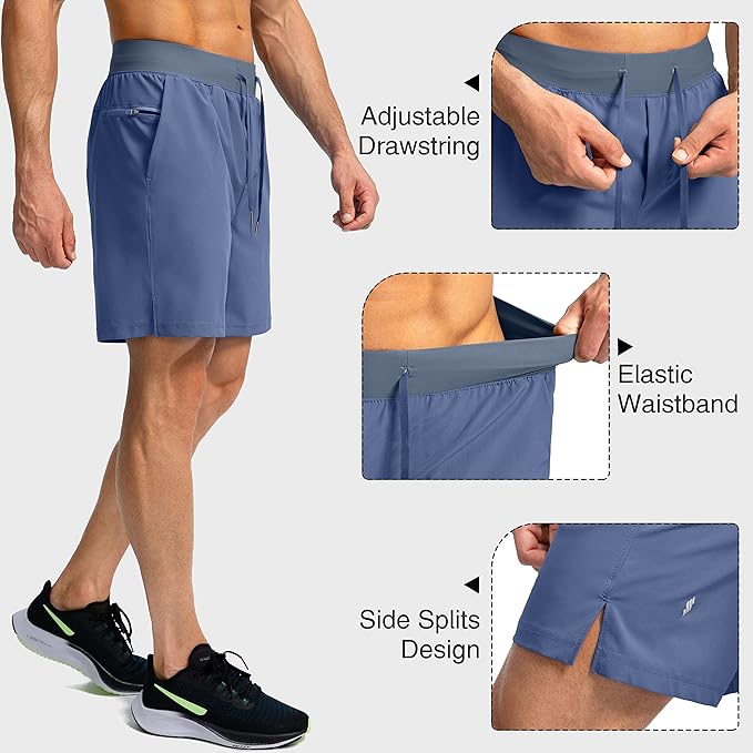 Men's Running Shorts with Zipper Pockets 9 Inch/ 7 Inch / 5 Inch Lightweight Quick Dry Gym Workout Athletic Shorts for Men(7 inch)