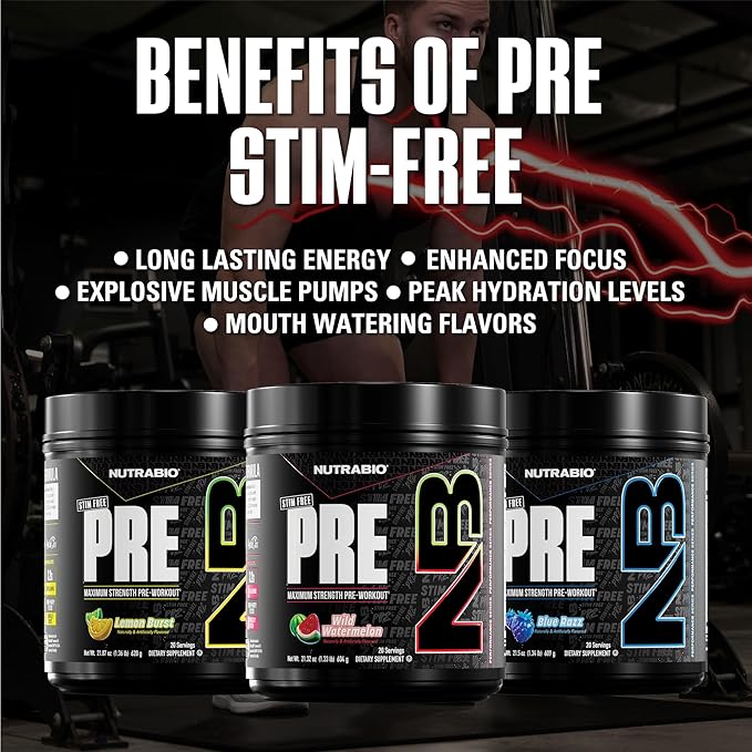 NutraBio STIM-Free PRE Workout for Men, New Formula | Laser Focus, Extreme Pumps | Performance, Endurance | 10g Citrulline, Beta Alanine, Nitrates, Nootropics, Electrolytes - 20 Servings Watermelon