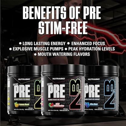 NutraBio STIM-Free PRE Workout for Men, New Formula | Laser Focus, Extreme Pumps | Performance, Endurance | 10g Citrulline, Beta Alanine, Nitrates, Nootropics, Electrolytes - 20 Servings Watermelon