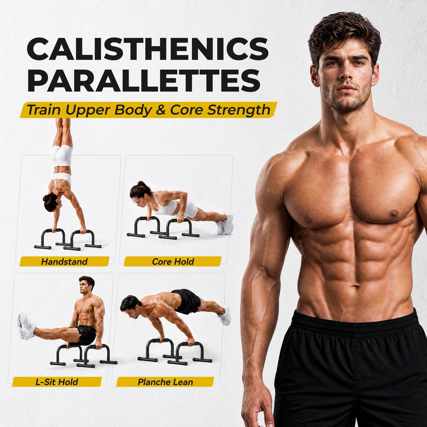 Push Up Bars, Adjustable 10-12.5 Inch Parallettes Bars