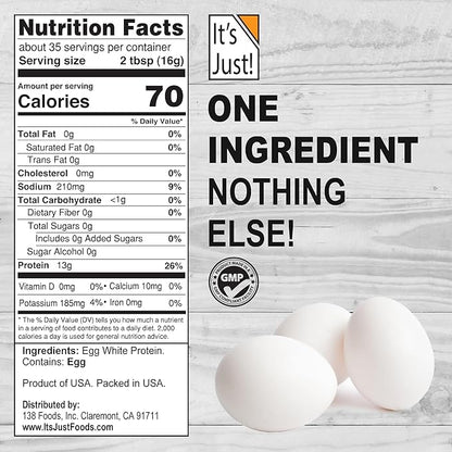 It's Just! - Egg White Protein Powder, Made in USA from Cage-Free Eggs, Dried Egg Whites, Unflavored (5lb)