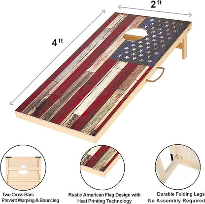 Solid Wood Vintage Cornhole Game Set, Two 4'x2'Cornhole Boards, 8 Cornhole Bags for Indoor and Outdoor Toss Games Competitions, Tournaments