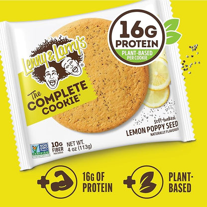 Lenny & Larry's The Complete Cookie, Lemon Poppy Seed, Soft Baked, 16g Plant Protein, Vegan, Non-GMO, 4 Ounce Cookie (Pack of 12)
