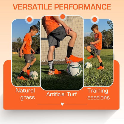 Soccer Cleats for Kids & Youth | Lightweight Football Shoes for Firm Ground | Durable Girls & Boys Soccer Cleats with Non-Slip Sole | Comfortable Soccer Boots | Unisex Size 11-6