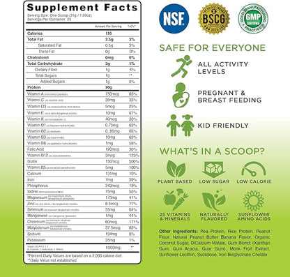 TRU Plant Based Protein Powder, BCAA, EAA, 20g Vegan Brown Rice & Pea Protein, 100 Calories, 27 Vitamins, No Artificial Flavors 25 Servings (Peanut Butter Banana Cupcake)
