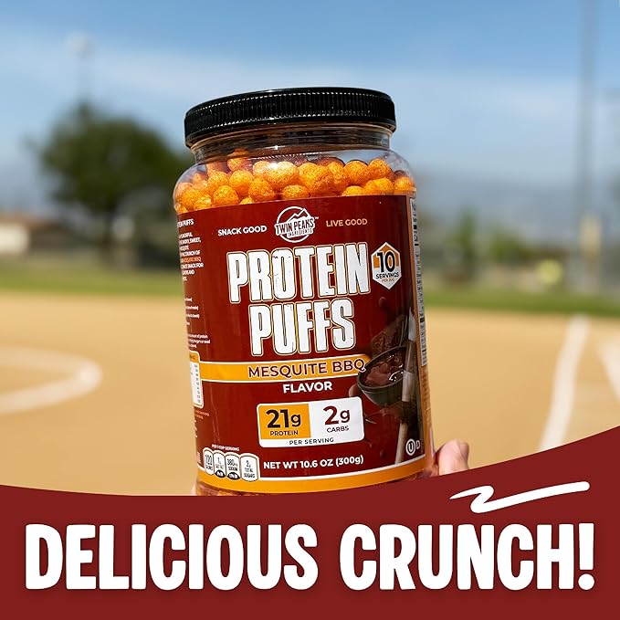 Twin Peaks Protein Puffs - (Mesquite Barbecue), Keto Friendly, Low Carb Snack (300g, 21g Protein, 2g Net Carbs, High Protein, Healthy Crunchy Snack)