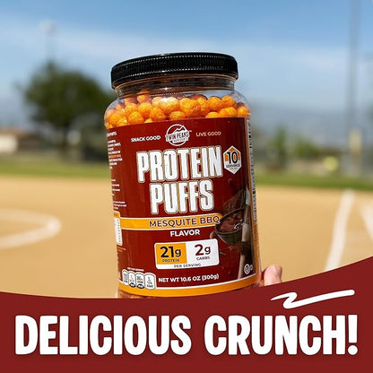 Twin Peaks Protein Puffs - (Mesquite Barbecue), Keto Friendly, Low Carb Snack (300g, 21g Protein, 2g Net Carbs, High Protein, Healthy Crunchy Snack)