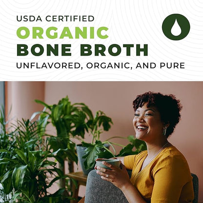 16oz Organic Bone Broth Protein Powder from Grass Fed Beef - USDA Certified Organic, Single Ingredient, Rich in Collagen, Glucosamine, No Additives, Perfect for Carnivore, Paleo, and Keto Diets