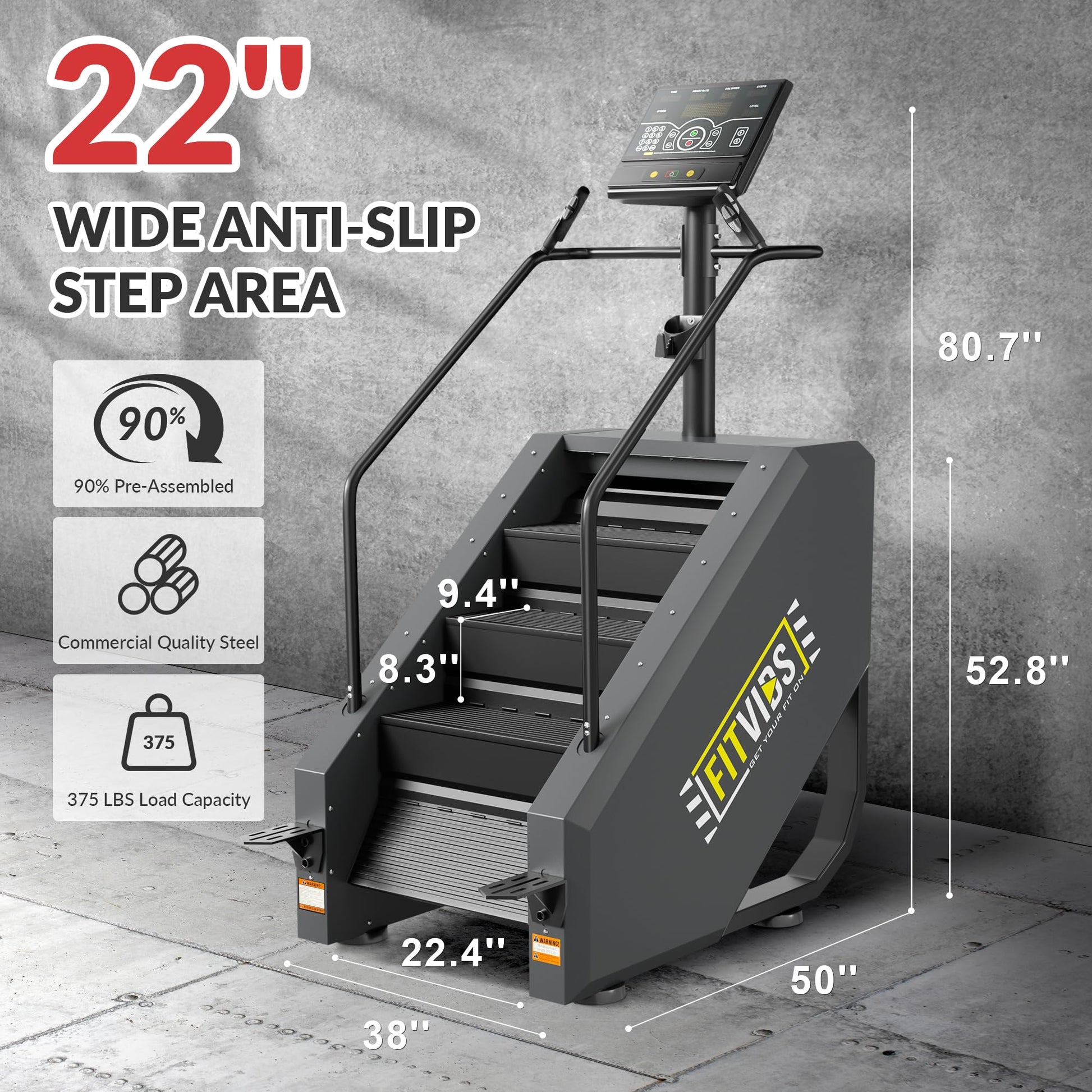 Fitvids Stair Stepper Machine, Commercial Grade Stair Climber with 15 Resistance Levels, Continuous