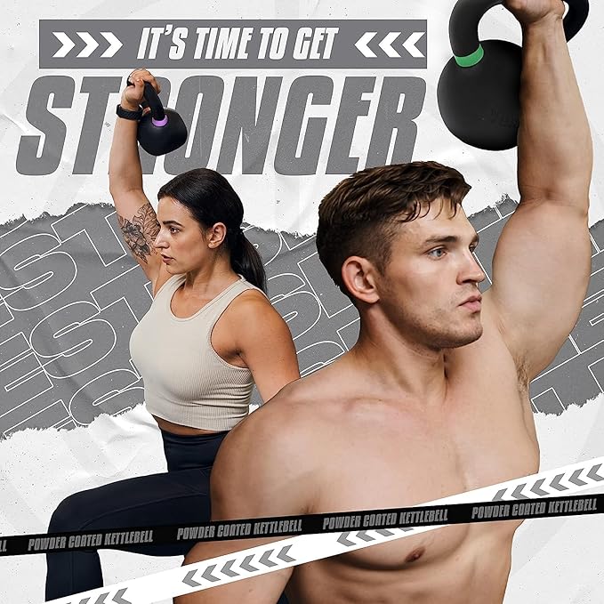 Yes4All Kettlebell, Heavy Duty Powder Coated Cast Iron Kettlebells, Non-Slip Handle & Flat Bottom for Conditioning, Strength Training & Full Body Exercises at Home Gym - Single & Pair