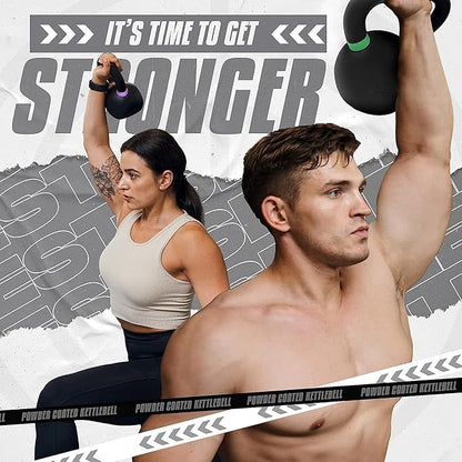 Yes4All Kettlebell, Heavy Duty Powder Coated Cast Iron Kettlebells, Non-Slip Handle & Flat Bottom for Conditioning, Strength Training & Full Body Exercises at Home Gym - Single & Pair