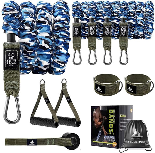 Resistance Bands, Exercise Elastic Bands Set, 40Lb To 80Lb Workout Bands with Handles Protective Sleeves Door Anchor Ankle Strap, Resistance Bands for Working Out With Handles - up to 300Lbs YLUERTDOO