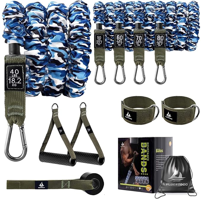 Resistance Bands, Exercise Elastic Bands Set, 40Lb To 80Lb Workout Bands with Handles Protective Sleeves Door Anchor Ankle Strap, Resistance Bands for Working Out With Handles - up to 300Lbs YLUERTDOO