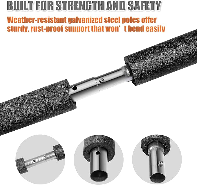 6PCS Universal Trampoline Poles Replacement Enclosure Poles Fit 8-16FT Straight Pole Trampoline Frame, Heavy Duty Trampoline Accessories Kits Include Foam Sleeve & Hardware for 2 Install Ways