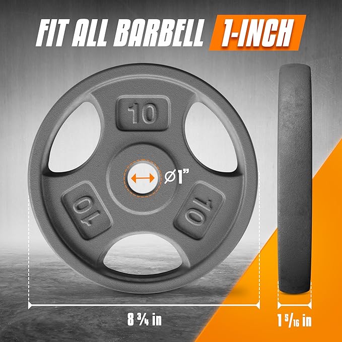 Yes4All Standard 1-Inch Grip Weight Plates, Cast Iron with Multiple Sizes from 2.5 lb to 35 lb for Strength Training, Weightlifting & Muscle Toning