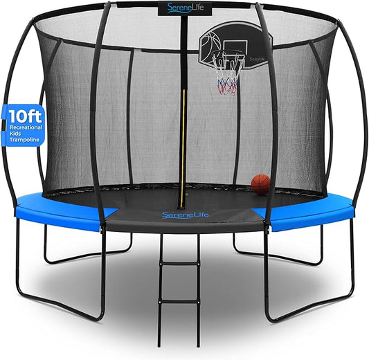 SereneLife 8FT 10FT 12FT 14FT Outdoor Trampoline for Kids - Recreational Backyard Trampoline with