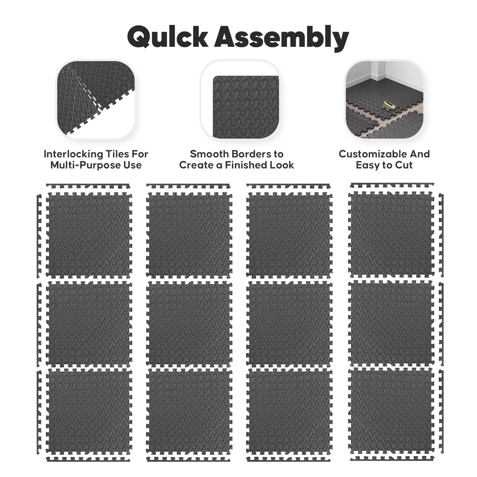 32 Pack 128 sqft Home Gym Mat, Puzzle Exercise Mat, EVA Interlocking Foam Floor Tiles for Home
